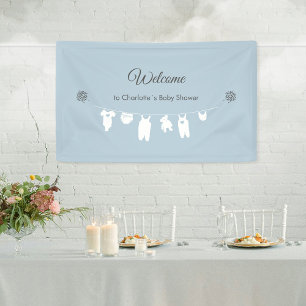Minimalist Dusty Blue Baby Boy Shower Welcome  Banner