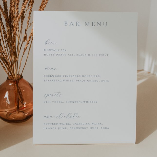 Minimalist Dusty Blue Bar Menu List Pedestal Sign (Creator Uploaded)