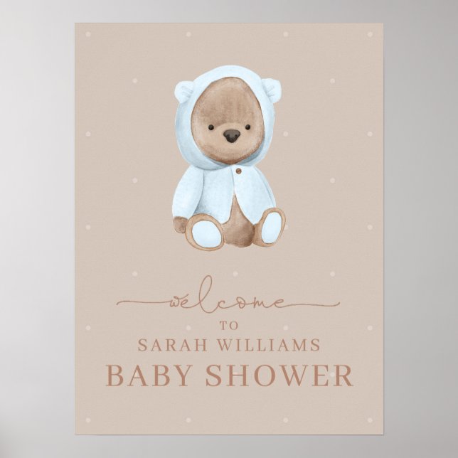 Minimalist Dusty Blue Bearly Wait Baby Shower Poster (Front)