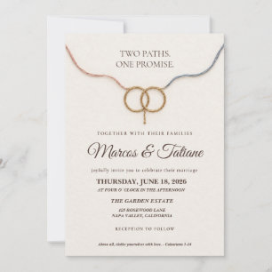 Minimalist Dusty Blue Blush Pink Interlocking Ring Invitation