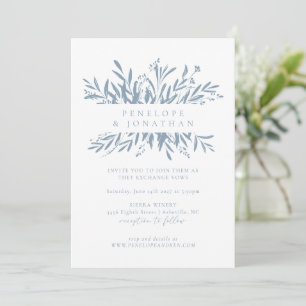 Minimalist Dusty Blue Boho Botanical Wedding Invitation