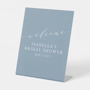 Minimalist Dusty Blue Bridal Shower Welcome   Pedestal Sign