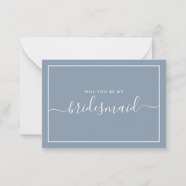 Minimalist Dusty Blue Bridesmaid Proposal Card (Front)