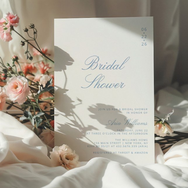 Minimalist Dusty Blue Calligraphy Bridal Shower Invitation (Creator Uploaded)