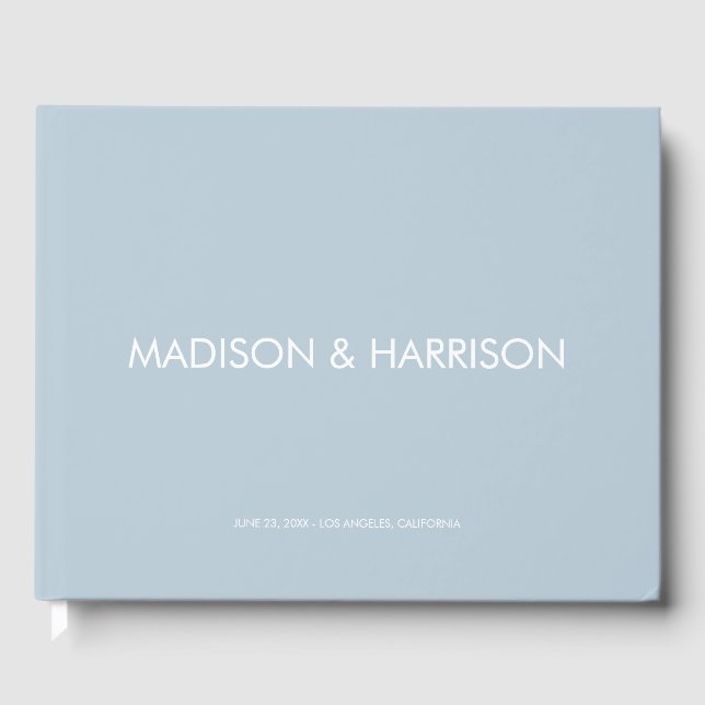 Minimalist dusty blue custom simple Wedding Guest Book (Front)