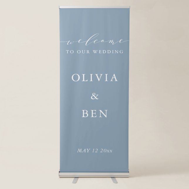Minimalist Dusty Blue Custom Wedding Welcome Sign  (Front)