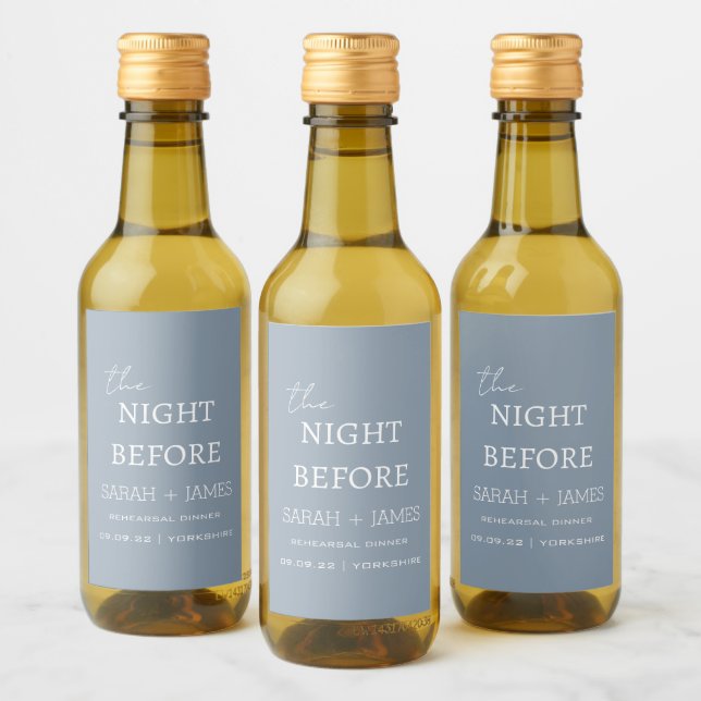 Minimalist Dusty Blue Dinner the Night Before  Wine Label (Bottles)
