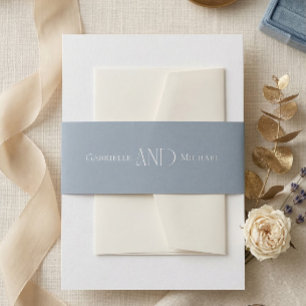 Minimalist Dusty Blue Elegant Monogram Wedding  Invitation Belly Band