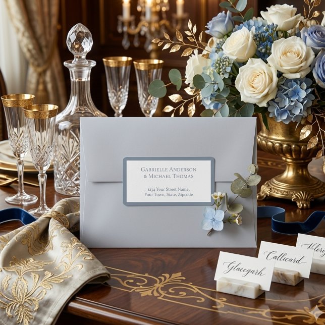 Minimalist Dusty Blue Elegant Monogram Wedding Label (Creator Uploaded)