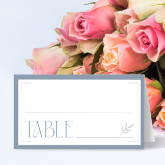 Minimalist Dusty Blue Elegant Monogram Wedding Place Card