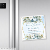 Minimalist Dusty Blue Floral Gold Save the Date