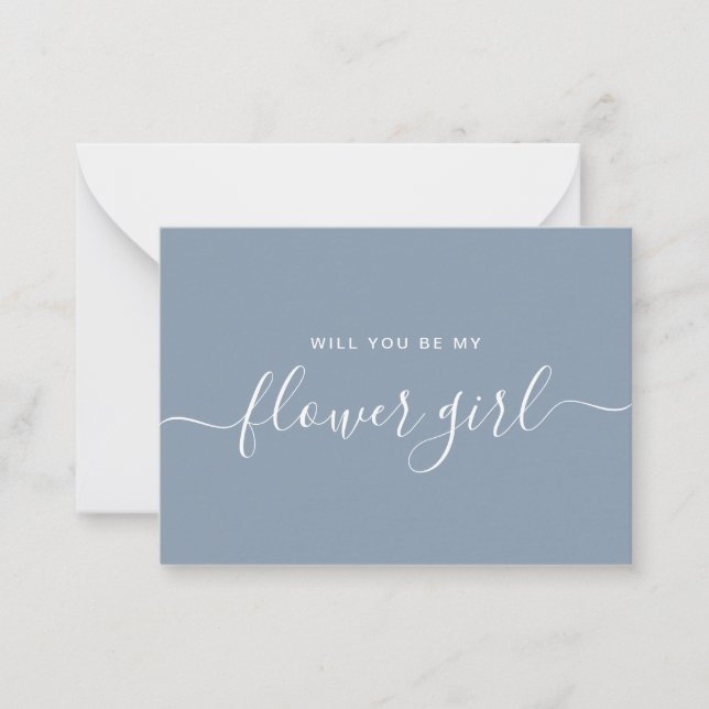 Minimalist Dusty Blue Flower Girl Proposal Card (Front)