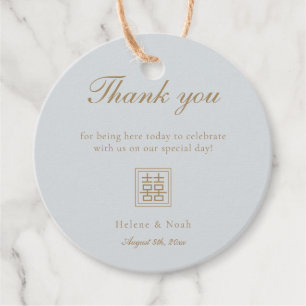 Minimalist Dusty Blue Gold Modern Chinese Wedding Favour Tags