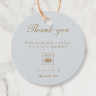 Minimalist Dusty Blue Gold Modern Chinese Wedding Favour Tags