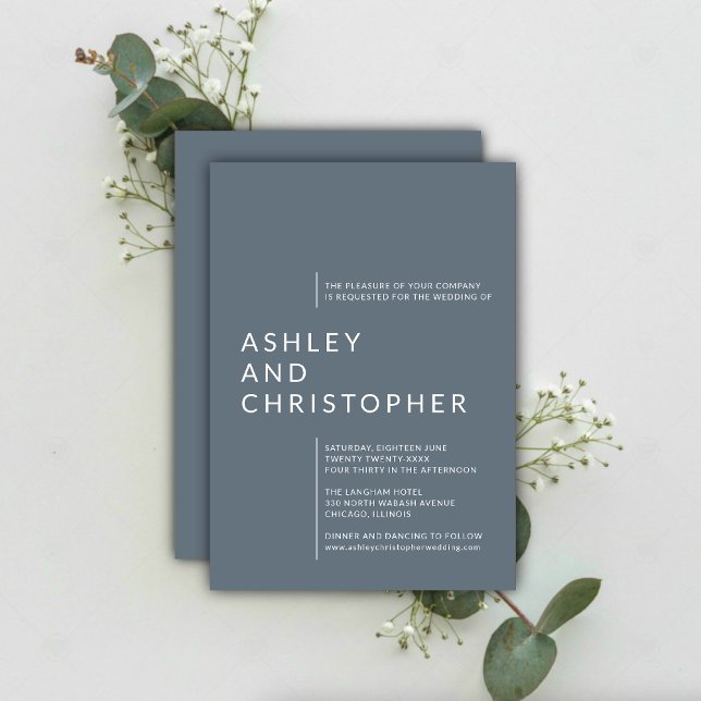 Minimalist Dusty Blue Isolated Names Wedding Invitation (Creator Uploaded)