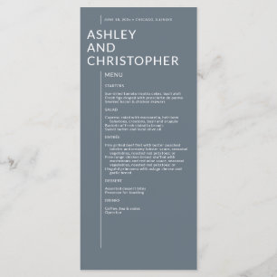 Minimalist Dusty Blue Isolated Names Wedding Menu