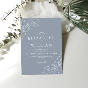 Minimalist Dusty Blue Line Art Botanical Wedding Invitation