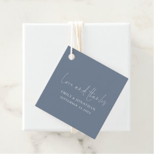 Minimalist Dusty Blue Love Thanks Wedding Favour Tags