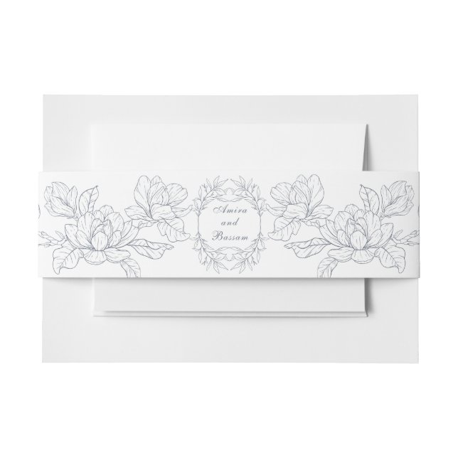 Minimalist dusty blue Magnolia Floral Invitation Belly Band (Front Example)