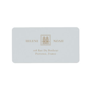 Minimalist Dusty Blue Modern Chinese Wedding Label