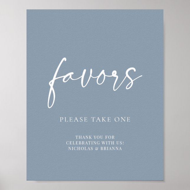 Minimalist Dusty Blue Modern Classic Wedding Favou Poster (Front)