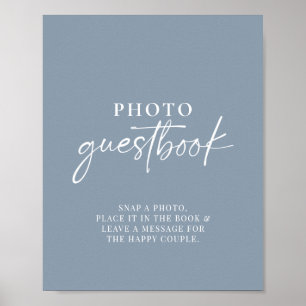 Minimalist Dusty Blue Modern Photo Guestbook Sign