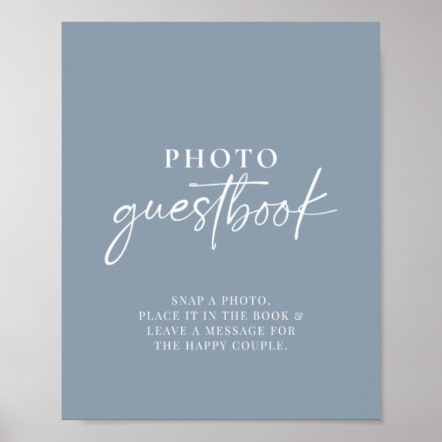 Minimalist Dusty Blue Modern Photo Guestbook Sign (Front)