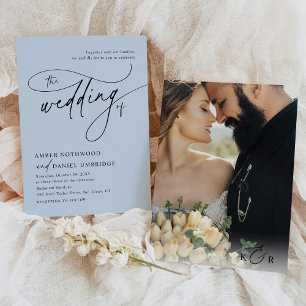 Minimalist Dusty Blue Modern Photo Wedding Invitation