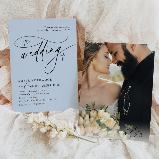 Minimalist Dusty Blue Modern Photo Wedding Invitation (Creator Uploaded)