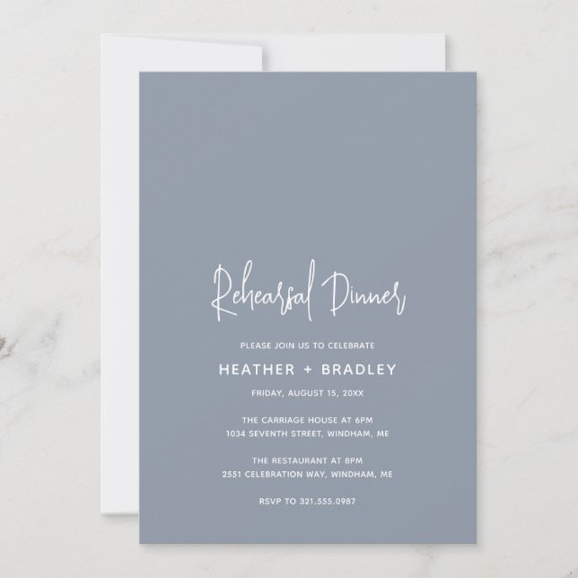 Minimalist Dusty Blue Modern Rehearsal Dinner Invitation (Front)