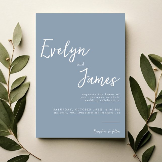 Minimalist Dusty Blue Modern Unique Wedding  Invitation (Creator Uploaded)