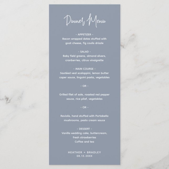 Minimalist Dusty Blue Modern Wedding Menu (Front)