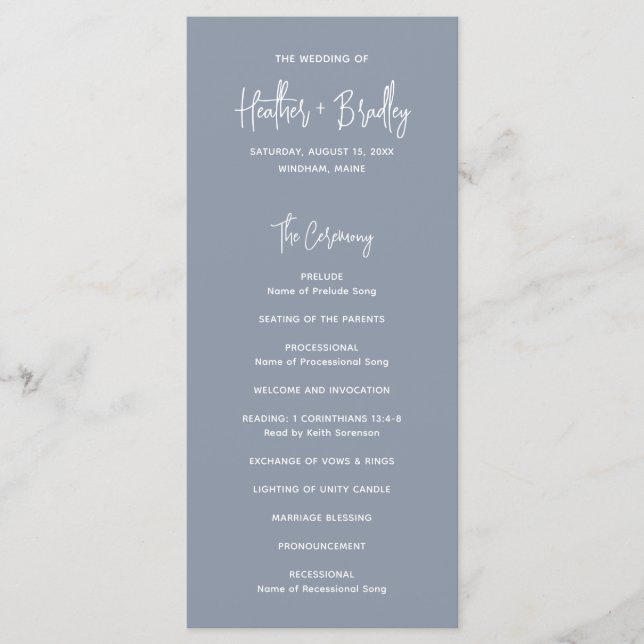 Minimalist Dusty Blue Modern Wedding Programme (Front)