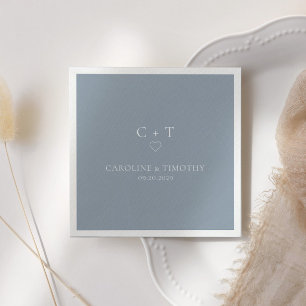 Minimalist Dusty Blue Monogram Initial Wedding Napkin