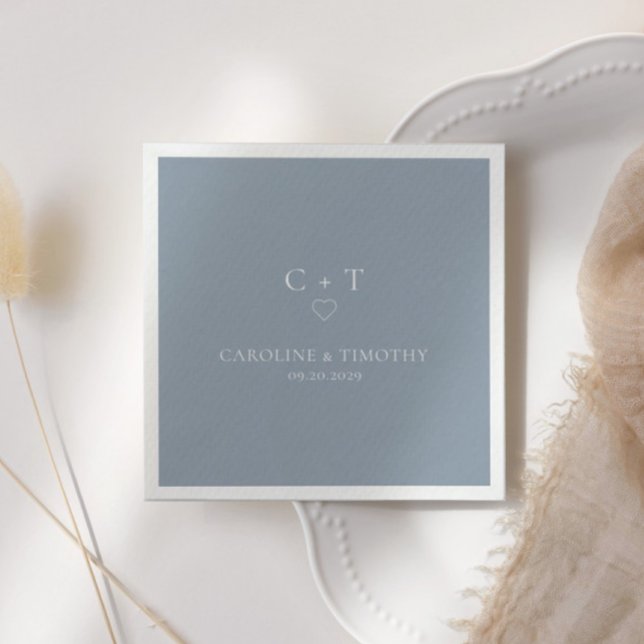 Minimalist Dusty Blue Monogram Initial Wedding Napkin (Creator Uploaded)