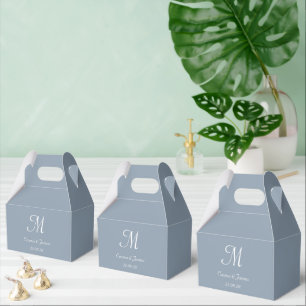 Minimalist Dusty Blue Monogram Script Wedding Favour Box