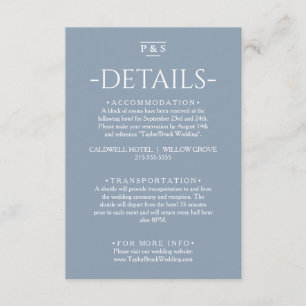 Minimalist Dusty Blue Monogram  Wedding Details    Enclosure Card