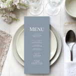 Minimalist Dusty Blue Monogram Wedding Menu Card<br><div class="desc">Enhance your wedding tablescape with our Minimalist Dusty Blue Monogram Wedding Menu Card. Featuring the menu on one side and delicate monograms on the other against a serene dusty blue background. This card adds a touch of minimalist elegance to your reception decor.</div>