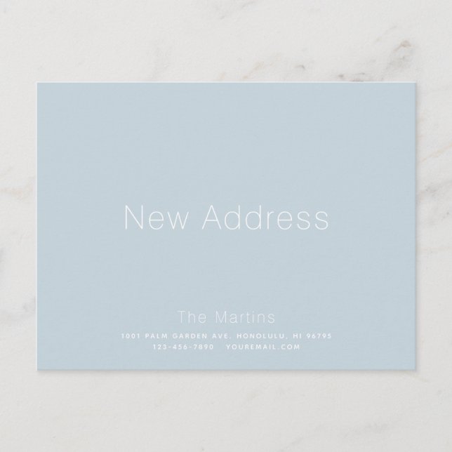 Minimalist Dusty Blue Moving Announcement Postcard (Front)