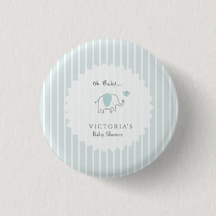 Minimalist Dusty Blue Oh Baby Elephant Baby Shower 3 Cm Round Badge