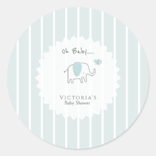 Minimalist Dusty Blue Oh Baby Elephant Baby Shower Classic Round Sticker