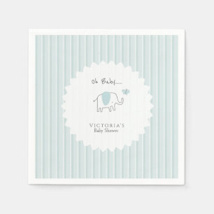 Minimalist Dusty Blue Oh Baby Elephant Baby Shower Napkin