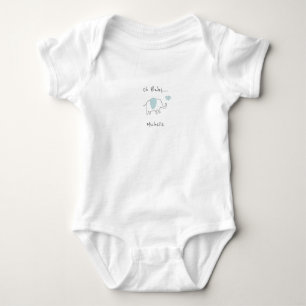 Minimalist Dusty Blue Oh Baby Elephant  Bodysuit