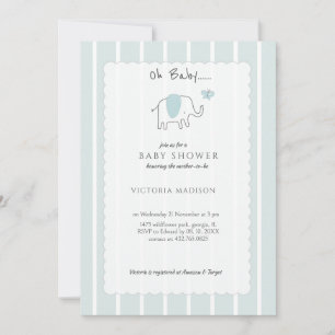 Minimalist Dusty Blue Oh Baby Elephant Sketch Invitation