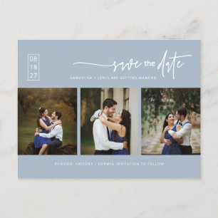Minimalist Dusty Blue Photo QR Code Save the Date Postcard
