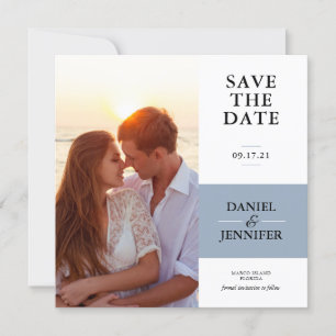 Minimalist Dusty Blue Photo Wedding Save The Date