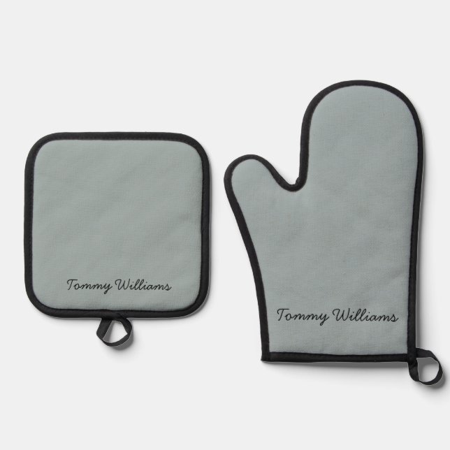 Minimalist Dusty Blue Professional Simple Oven Mitt & Pot Holder Set (Front)