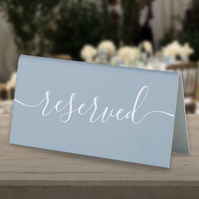 Minimalist Dusty Blue Script Reserved (Minimalist Dusty Blue Script Reserved Table Tent Sign)
