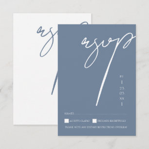 Minimalist Dusty Blue Script Typography Wedding RSVP Card