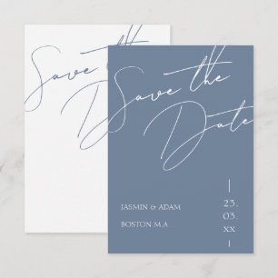 Minimalist Dusty Blue Script Typography Wedding Save The Date